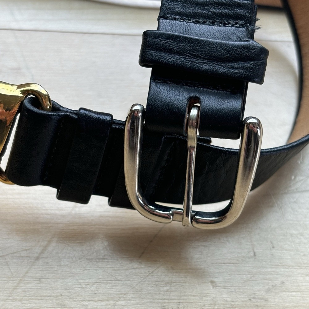 Les Creations Elite Black‎ Genuine Leather Belt Size 30 Metal Buckle 80s Retro - Picture 7 of 10
